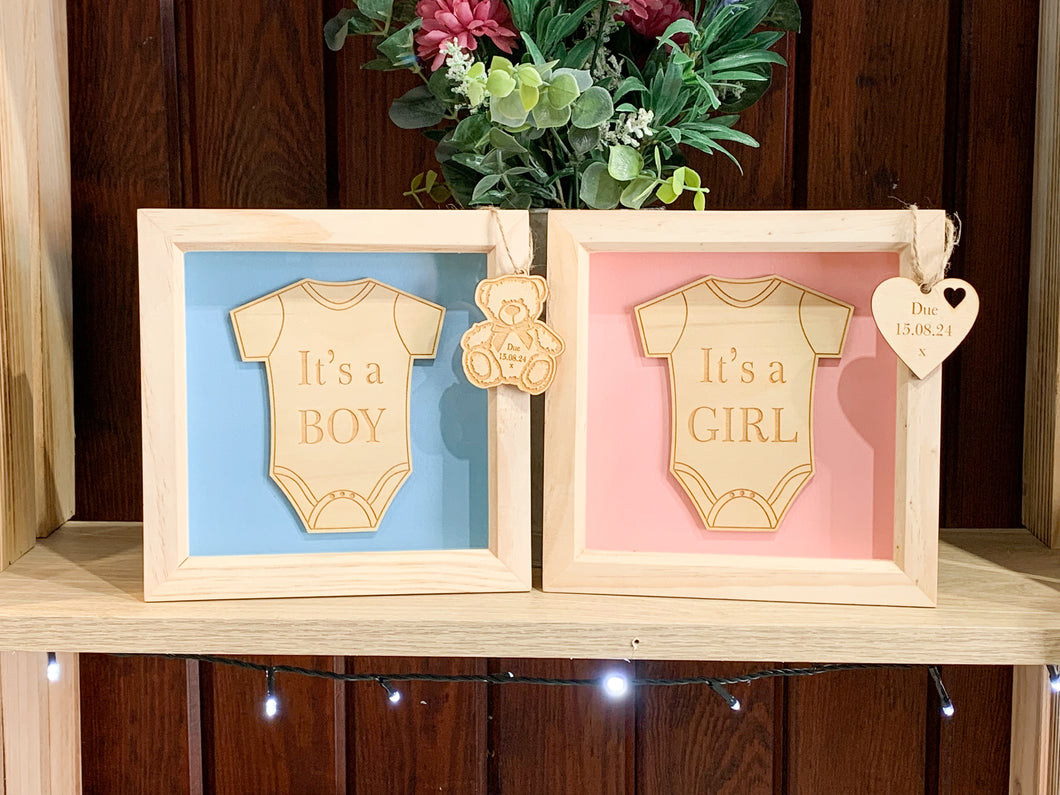 Personalised It's a Girl/Boy 3D Box Frame | Gender Reveal Gift | Pregnancy Announcement