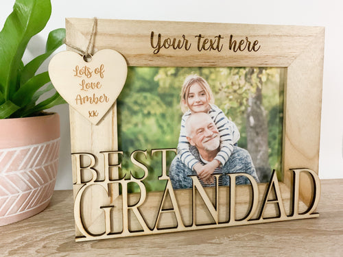 Personalised Best Grandad Natural Wood Photo Frame Gift