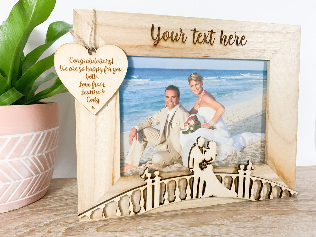 Personalised Wedding Bride & Groom Natural Wood Photo Frame