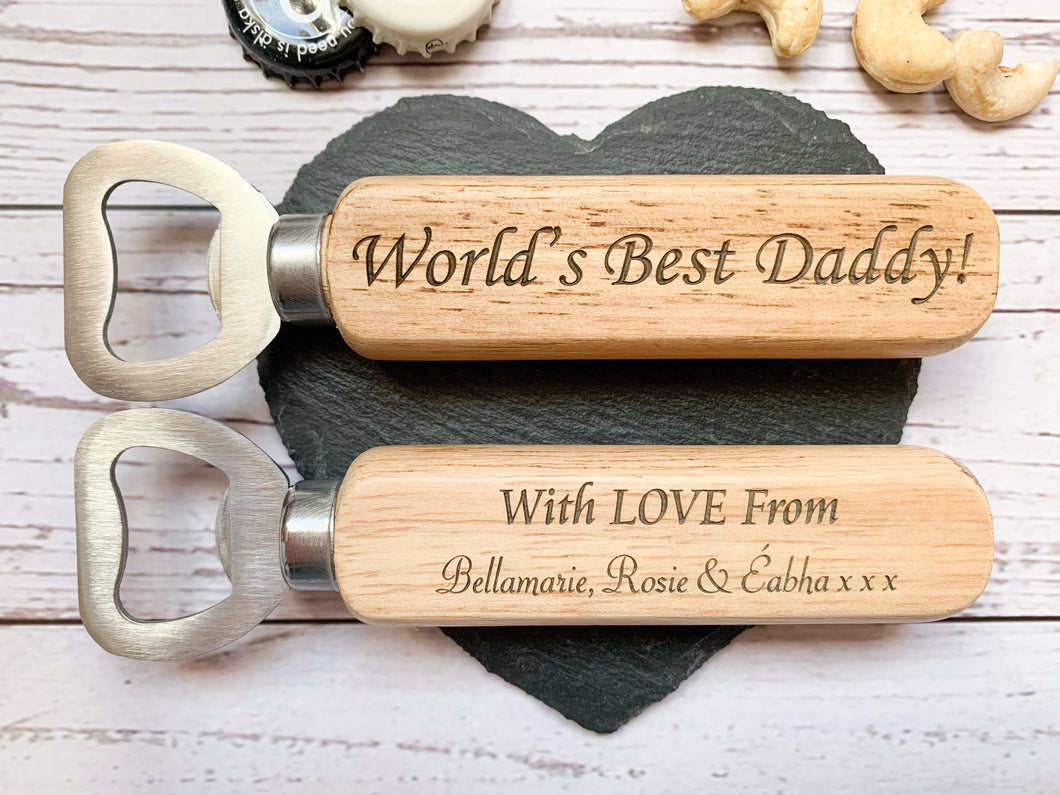 Personalised World's Best Bottle Opener - Beeswax Finish