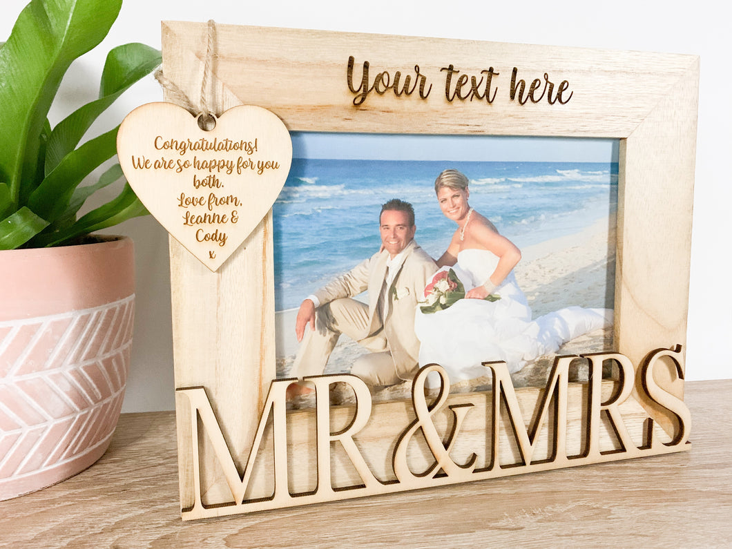 Personalised Wedding Mr & Mrs Natural Wood Photo Frame