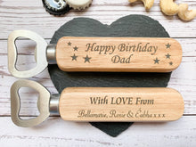 Load image into Gallery viewer, Personalised Happy Birthday Bottle Opener - Beeswax Finish
