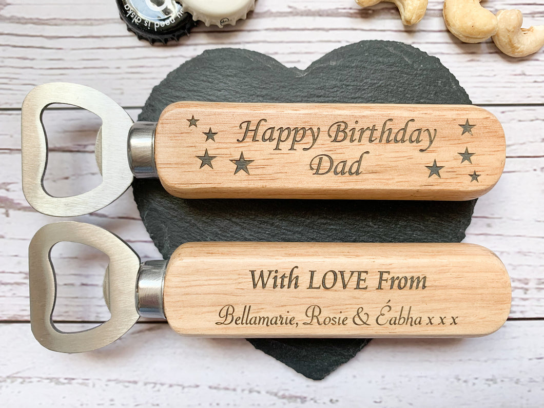 Personalised Happy Birthday Bottle Opener - Beeswax Finish