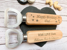 Load image into Gallery viewer, Personalised Happy Birthday Bottle Opener - Beeswax Finish
