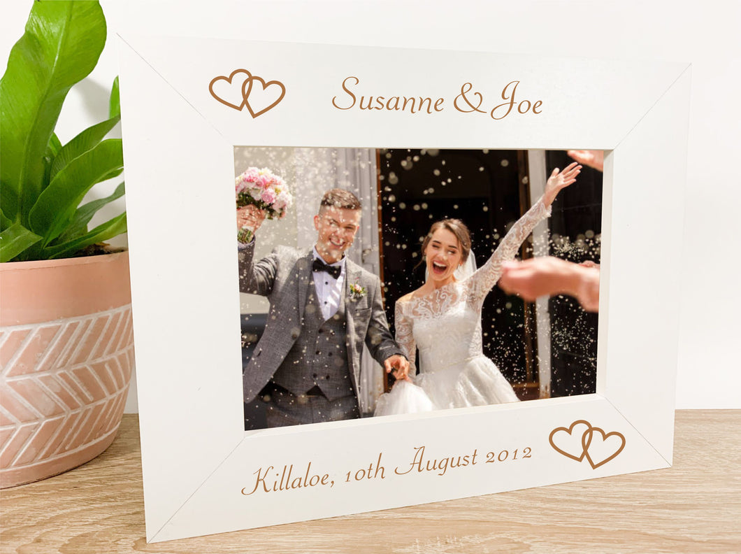 Personalised Linked Hearts Wedding White Photo Frame