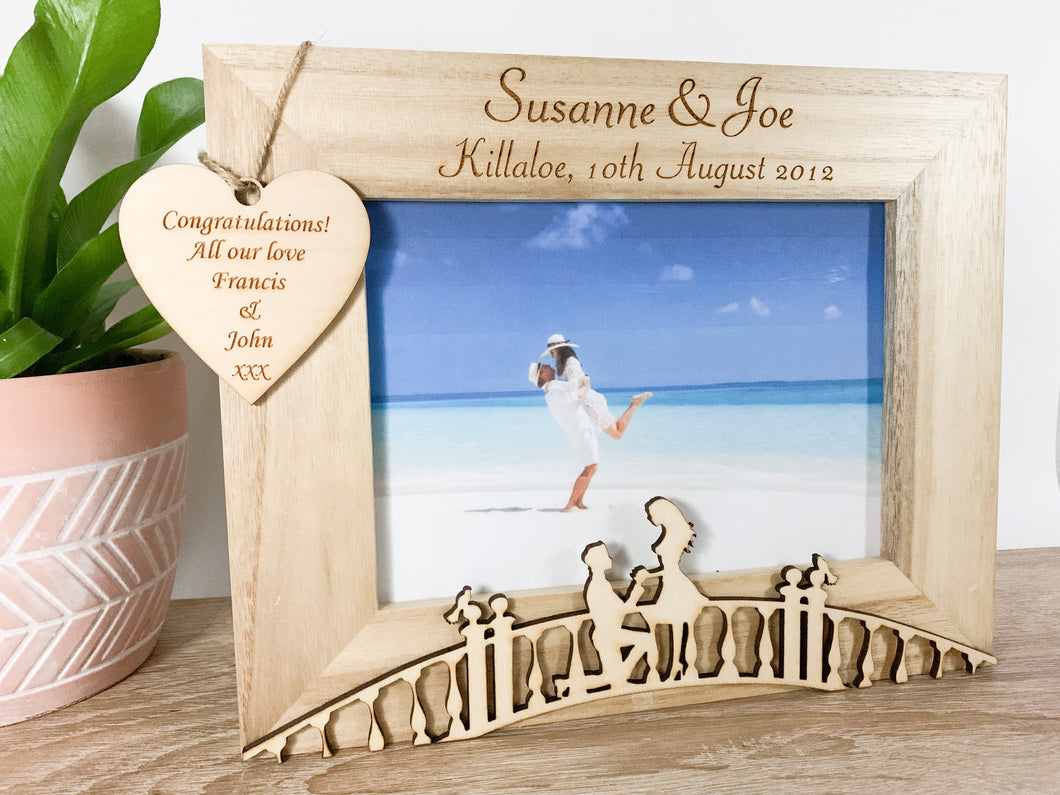 Personalised Engagement Bridge Natural Wood Photo Frame - Classic Style