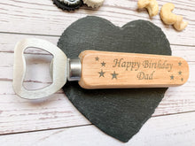 Load image into Gallery viewer, Personalised Happy Birthday Bottle Opener - Beeswax Finish
