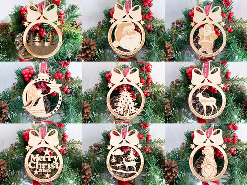 Personalised Christmas Tree Decorations - Wooden Hanging Xmas Baubles
