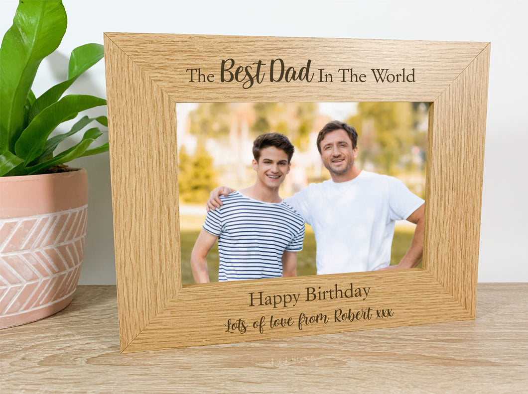 Personalised Best Dad In The World Birthday Oak Photo Frame Gift