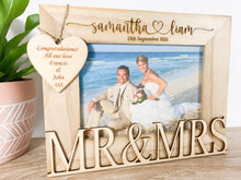 Load image into Gallery viewer, Personalised Wedding Mr &amp; Mrs Natural Wood Photo Frame - Heart Style
