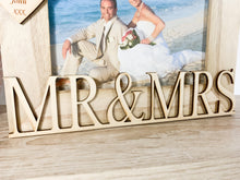 Load image into Gallery viewer, Personalised Wedding Mr &amp; Mrs Natural Wood Photo Frame - Heart Style
