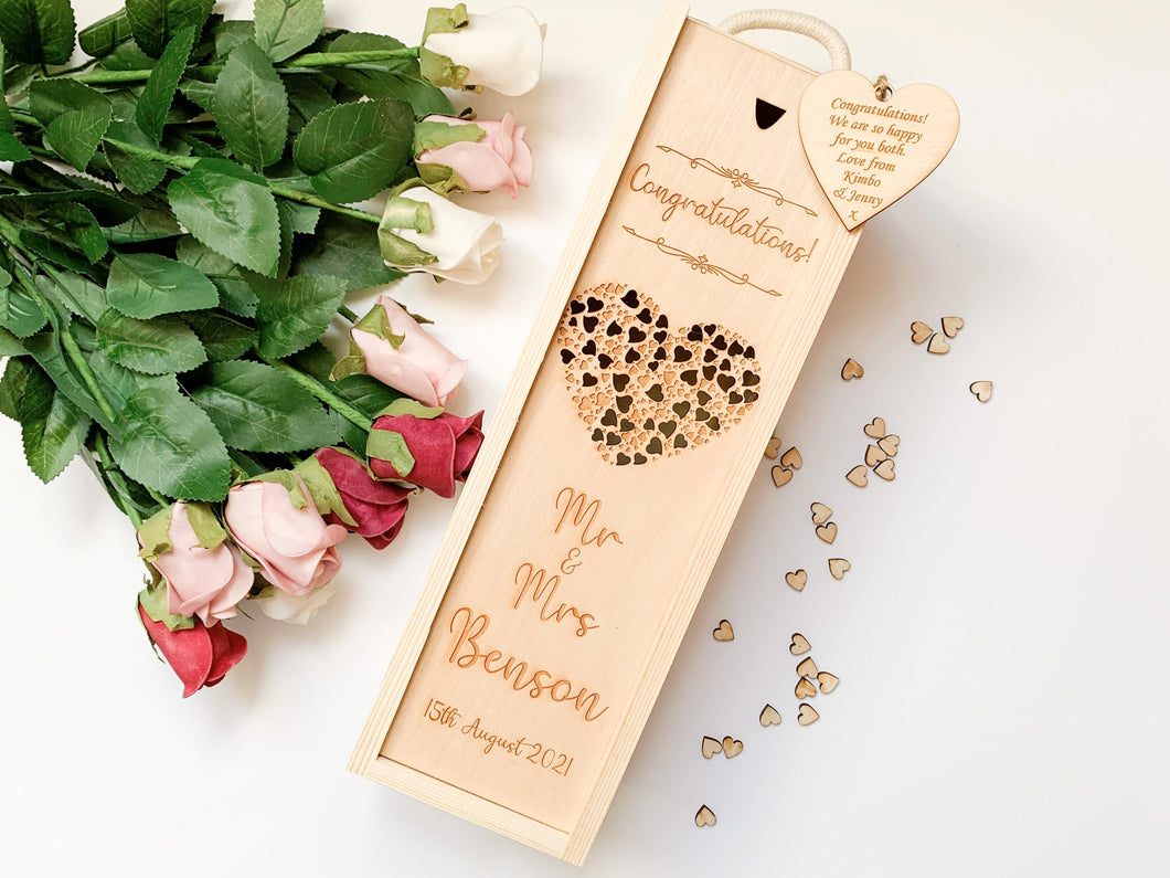 Personalised Mr & Mrs Wedding Heart Champagne Box