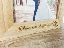 Load image into Gallery viewer, Personalised Linked Hearts Wedding Natural Wood Photo Frame
