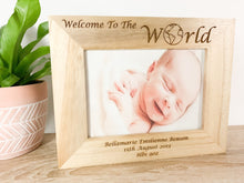 Load image into Gallery viewer, Personalised Newborn Baby Natural Wood Photo Frame
