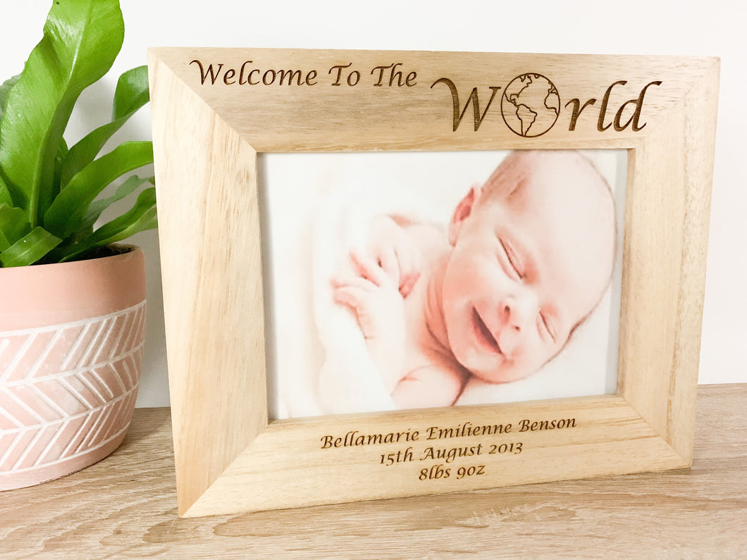 Personalised Newborn Baby Natural Wood Photo Frame