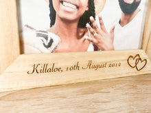 Load image into Gallery viewer, Personalised Linked Hearts Engagement Natural Wood Photo Frame
