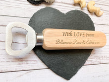 Load image into Gallery viewer, Personalised Happy Birthday Bottle Opener - Beeswax Finish
