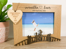Load image into Gallery viewer, Personalised Engagement Bridge Oak Photo Frame - Heart Style
