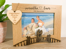 Load image into Gallery viewer, Personalised Wedding Bride &amp; Groom Oak Photo Frame - Heart Style
