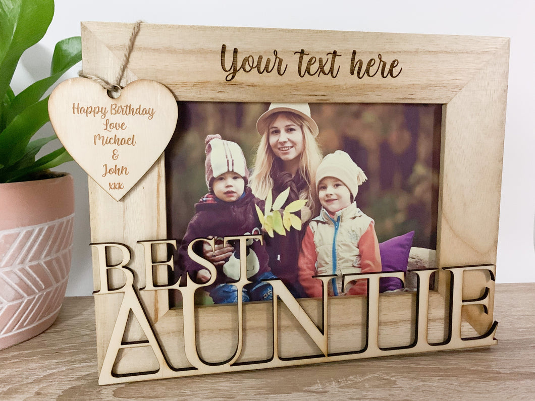 Personalised Best Auntie Natural Wood Photo Frame Gift
