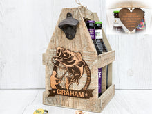 Load image into Gallery viewer, Personalised Wooden Beer Caddy | Gone Fishing | Unique Gift | Next Day Delivery

