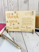 Load image into Gallery viewer, Personalised Thank You Wooden Post Card - Great Teachers Gift!
