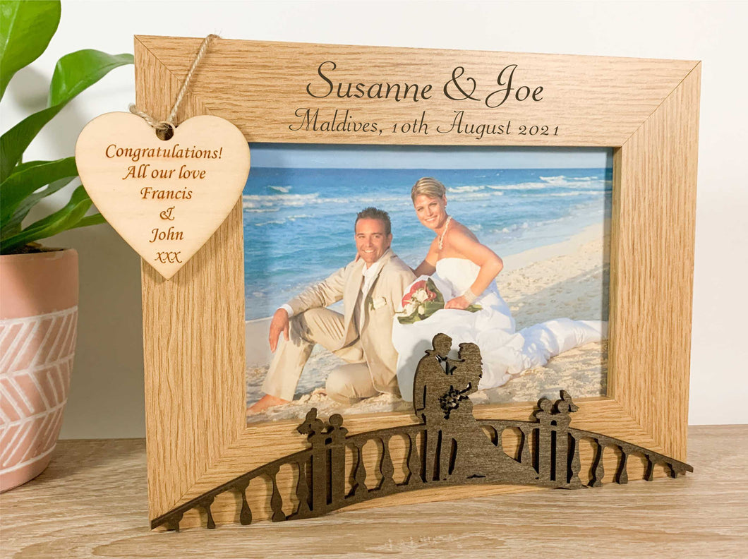 Personalised Wedding Bride & Groom Oak Photo Frame - Classic Style