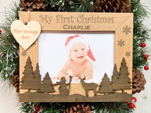 Load image into Gallery viewer, Personalised My First Christmas Oak Effect Baby Photo Frame
